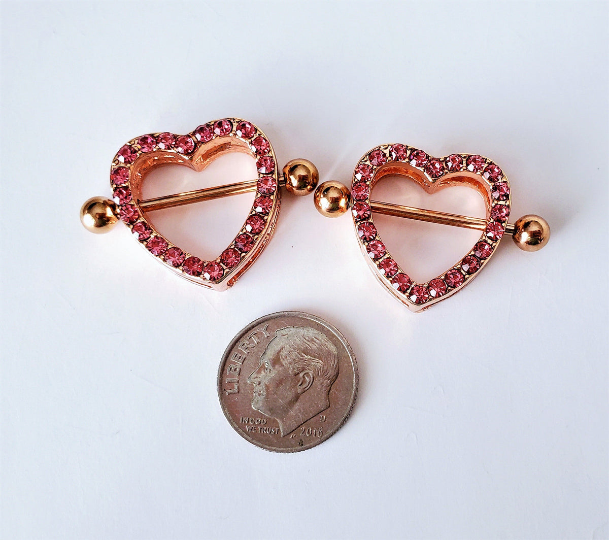 Crystal Hearts Pierced Nipple Rings 14G Sexy Nipple Barbell Jewelry