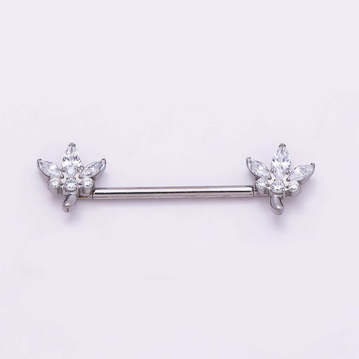 24K Gold Filled CZ Marquise Flower Nipple Barbell Piercing