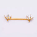 24K Gold Filled Clear CZ Marquise Flower Nipple Barbell Piercing Body Jewelry in Gold & Silver | BJ-00077 BJ-00078