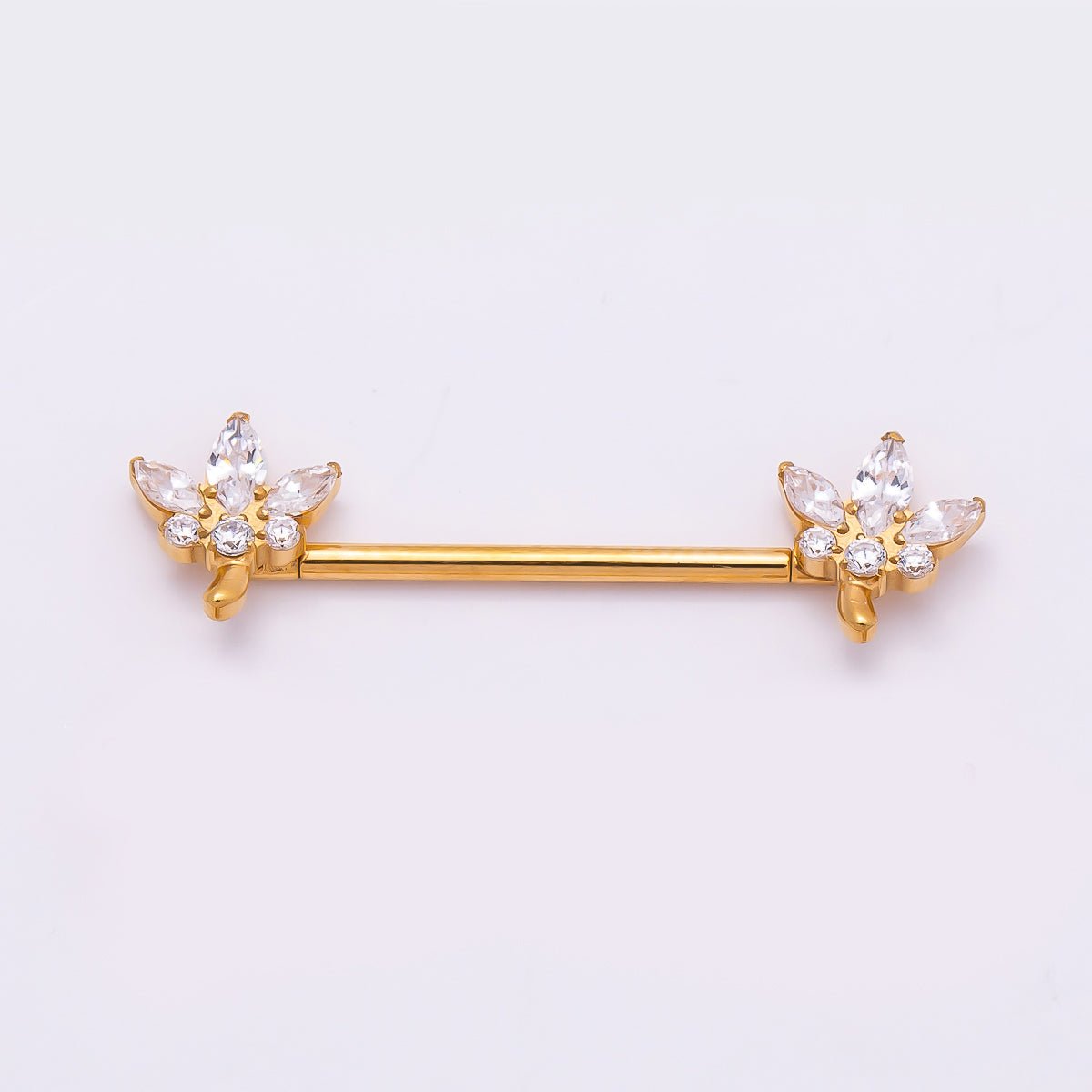 24K Gold Filled Clear CZ Marquise Flower Nipple Barbell Piercing Body Jewelry in Gold & Silver | BJ-00077 BJ-00078