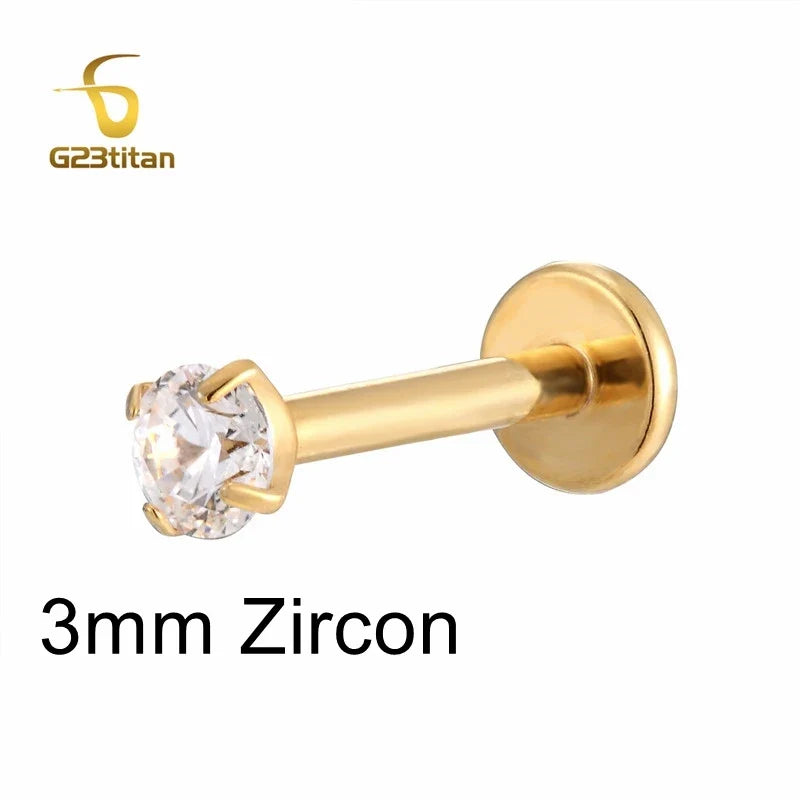 Labret Lip Stud 16G | Titanium CZ Piercing Jewelry for Sensitive Skin