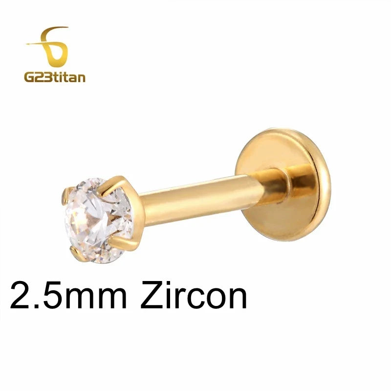Labret Lip Stud 16G | Titanium CZ Piercing Jewelry for Sensitive Skin