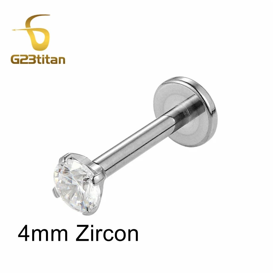 Labret Lip Stud 16G | Titanium CZ Piercing Jewelry for Sensitive Skin