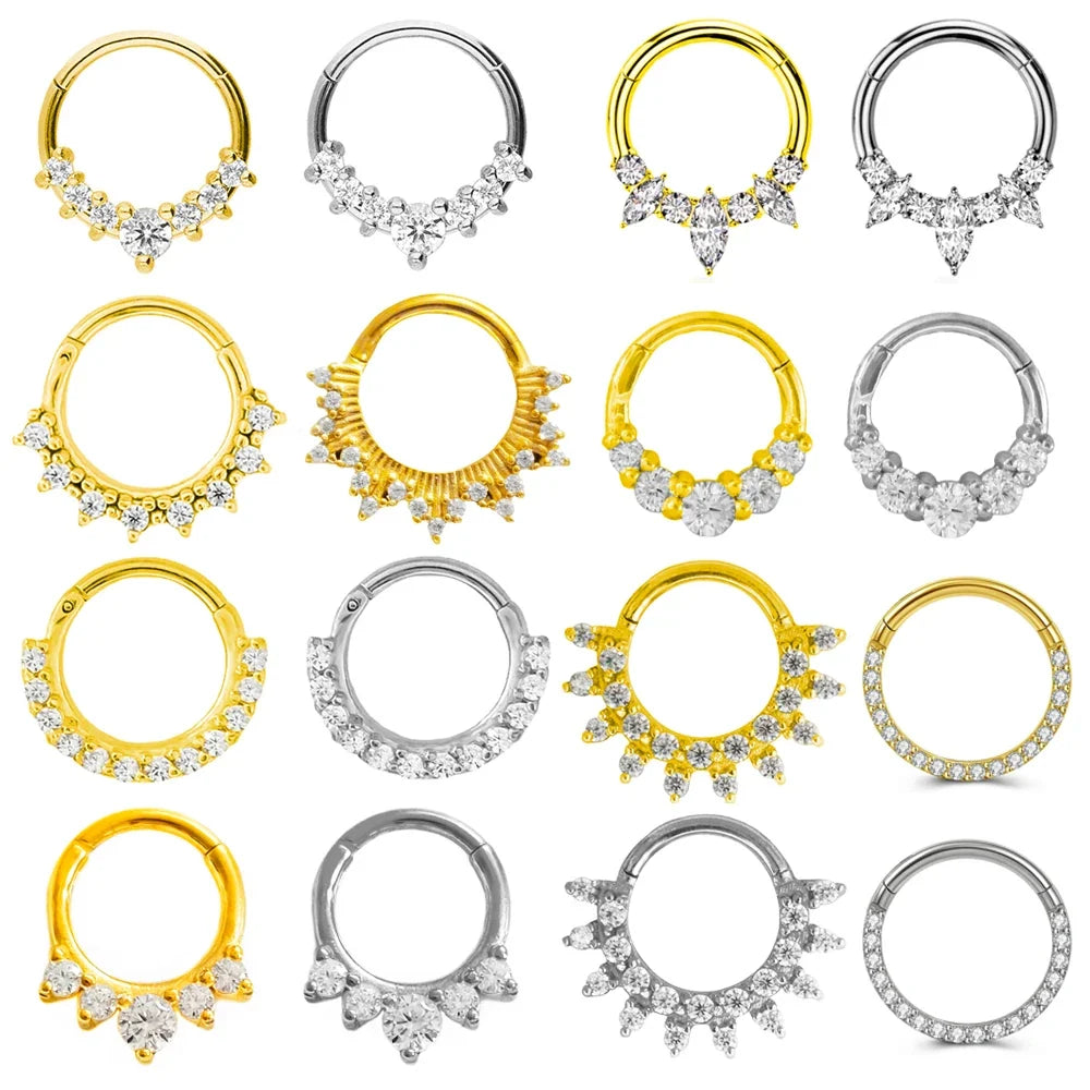 316L Surgical Steel Segment Nose Ring Zircon Septum Clicker Ear Cartilage Helix Daith Hoop Body  Piercing Jewelry