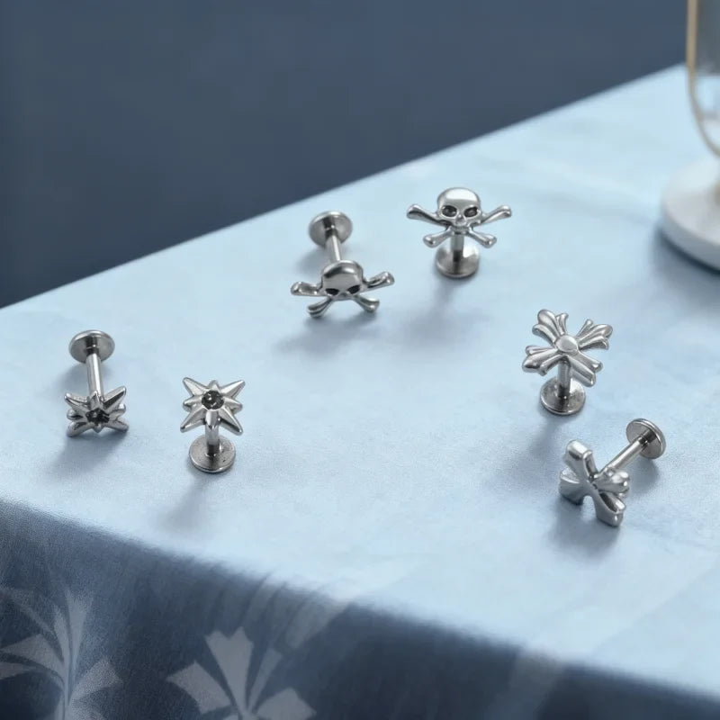 G23 Titanium Cross Lip Piercing 16G Gothic Skull Labret Tragus Helix Cartilage Nose Jewelry Body Piercing Accessory