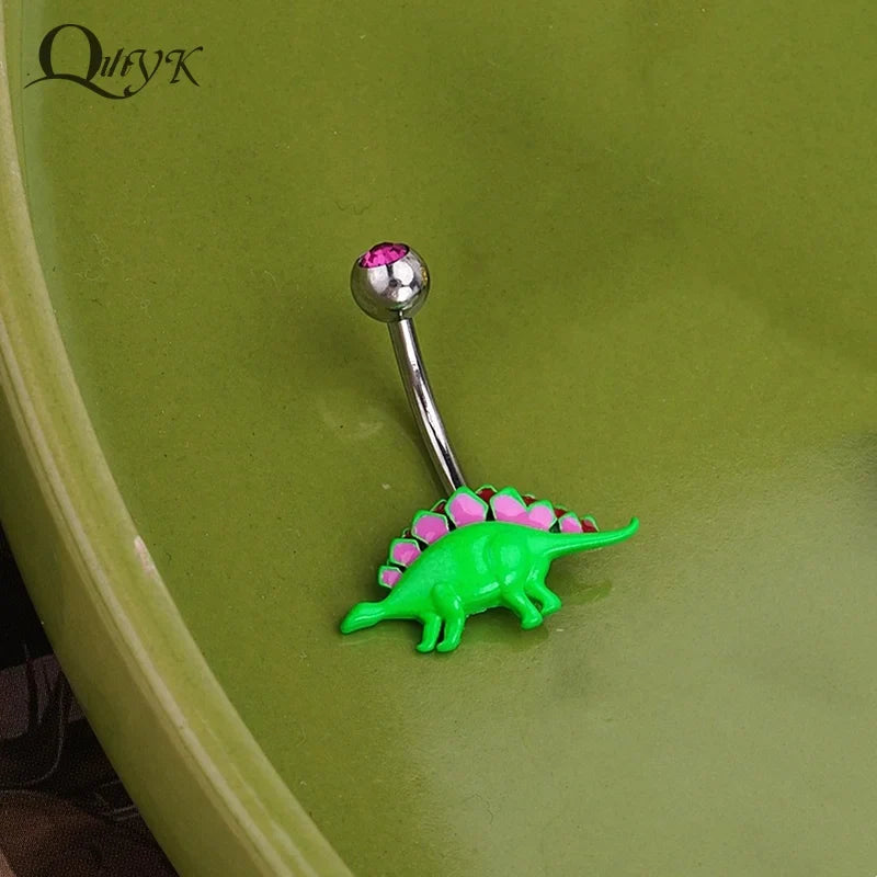 Sweet Dinosaur Navel Ring Zircon Heart Strawberry Belly Button Ring For Women Body Piercing Decor Vacation Leisure Beach Jewelry