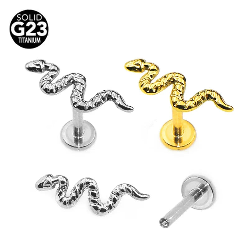 G23 Titanium Snake Bee Feather Labret Piercing 16G Internal Thread Earring Stud Cartilage Helix Body Jewelry