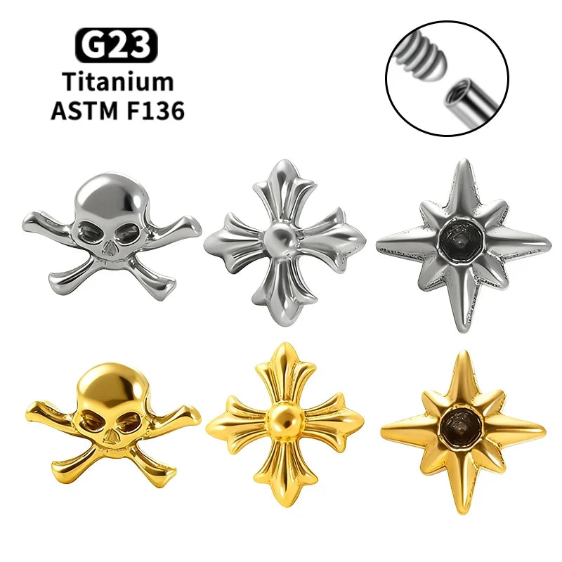 G23 Titanium Cross Lip Piercing 16G Gothic Skull Labret Tragus Helix Cartilage Nose Jewelry Body Piercing Accessory