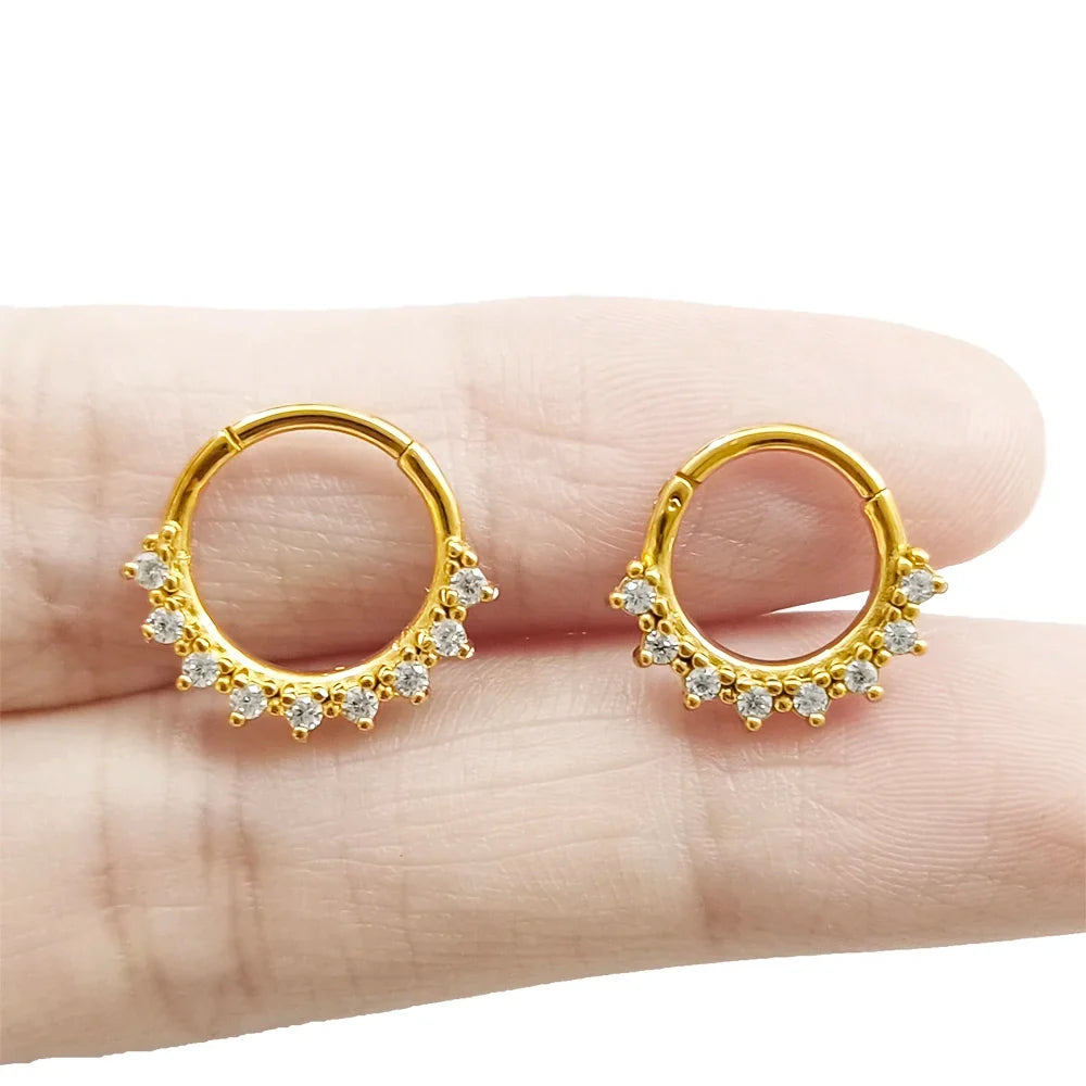 316L Surgical Steel Segment Nose Ring Zircon Septum Clicker Ear Cartilage Helix Daith Hoop Body  Piercing Jewelry