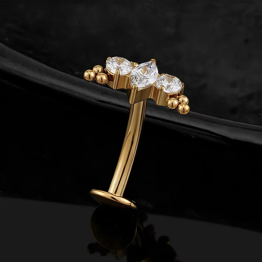 Titanium Leaf Branch Push In Threadless Labret Piercing Crystal Belly Button Ring Body Jewelry J