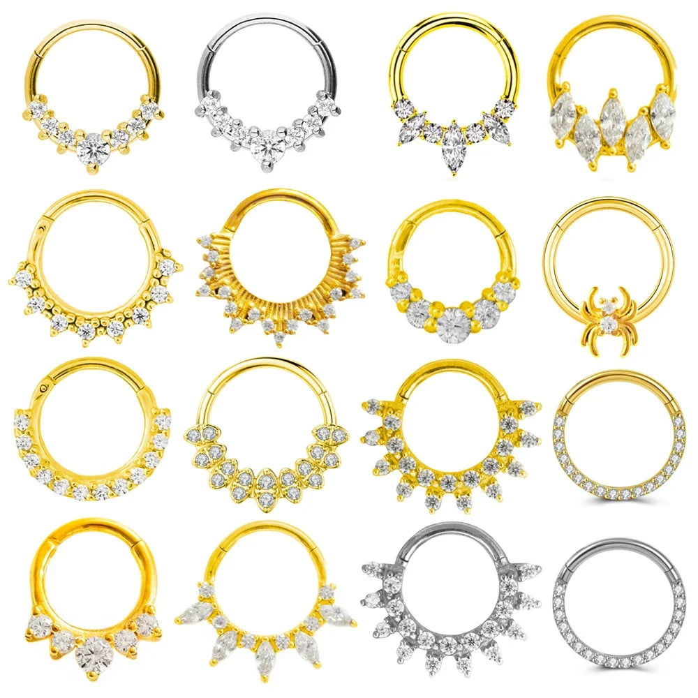 316L Surgical Steel Segment Nose Ring Zircon Septum Clicker Ear Cartilage Helix Daith Hoop Body  Piercing Jewelry
