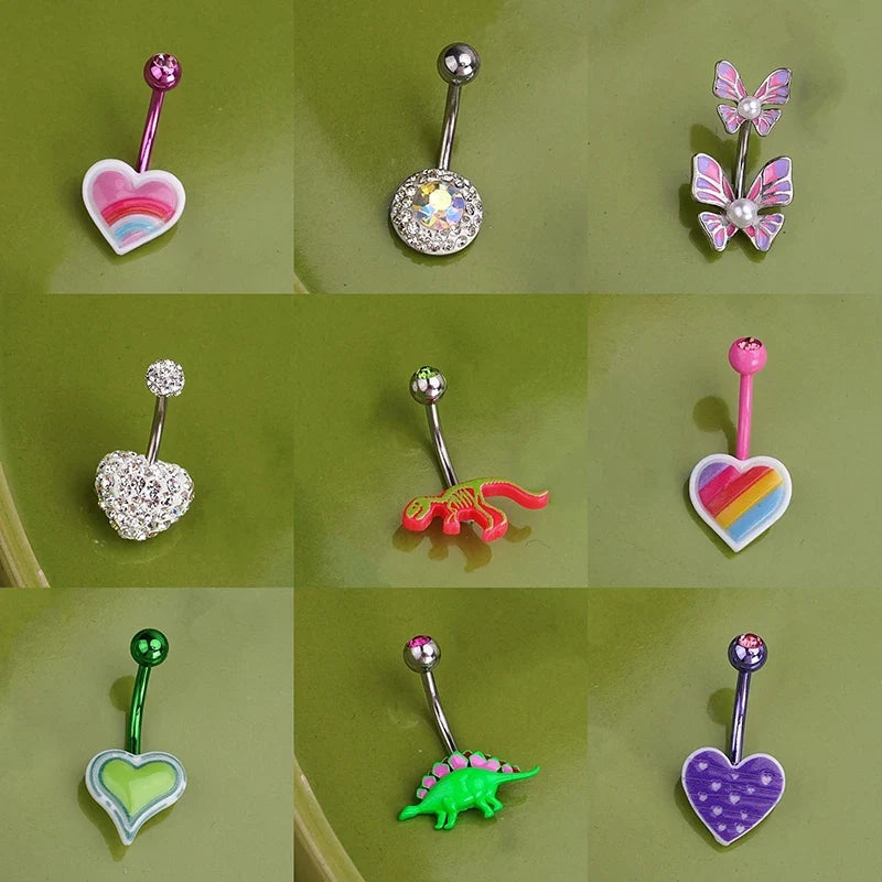 Sweet Dinosaur Navel Ring Zircon Heart Strawberry Belly Button Ring For Women Body Piercing Decor Vacation Leisure Beach Jewelry