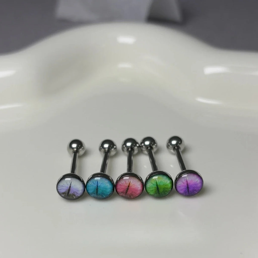New Trendy Hypoallergenic Stainless Steel Colorful Eye Tongue Rings for Women Tongue Stud Body Piercing Jewelry