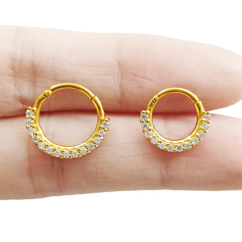 316L Surgical Steel Segment Nose Ring Zircon Septum Clicker Ear Cartilage Helix Daith Hoop Body  Piercing Jewelry