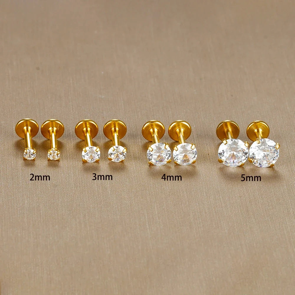 2PC Labret Tragus Stud Earrings 16G Surgical Stainless Steel CZ Crystal  Monroe Helix Cartialge Conch Medusa Lip Body Piercing