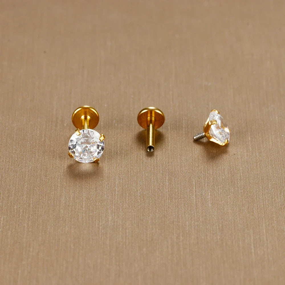 2PC Labret Tragus Stud Earrings 16G Surgical Stainless Steel CZ Crystal  Monroe Helix Cartialge Conch Medusa Lip Body Piercing