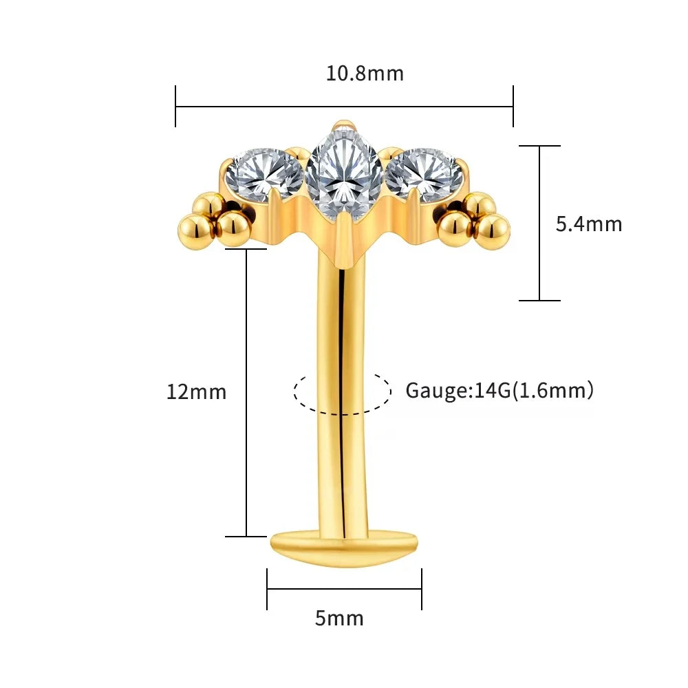 Titanium Leaf Branch Push In Threadless Labret Piercing Crystal Belly Button Ring Body Jewelry J