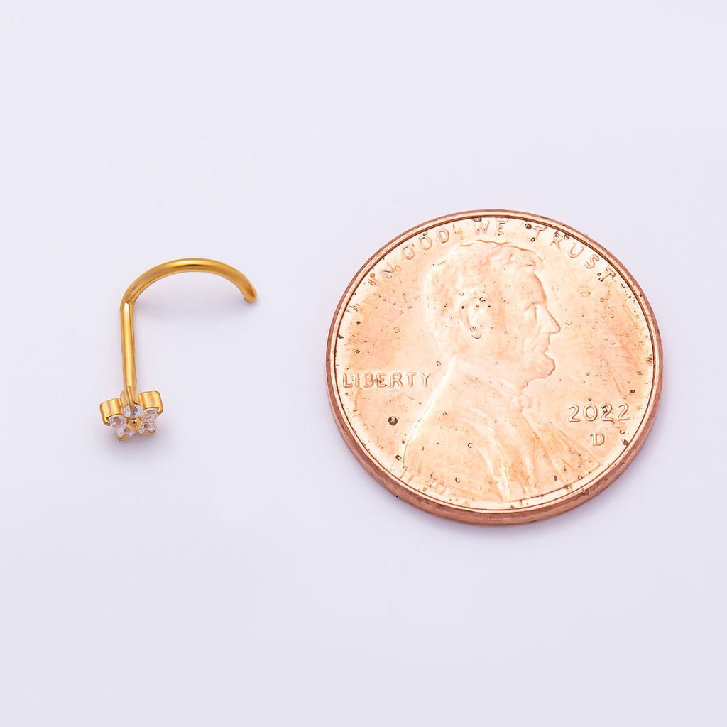 Titanium 3mm Clear CZ Flower Cartilage Nose Single Piercing Stud in Gold & Silver | BJ-00230 BJ-00231
