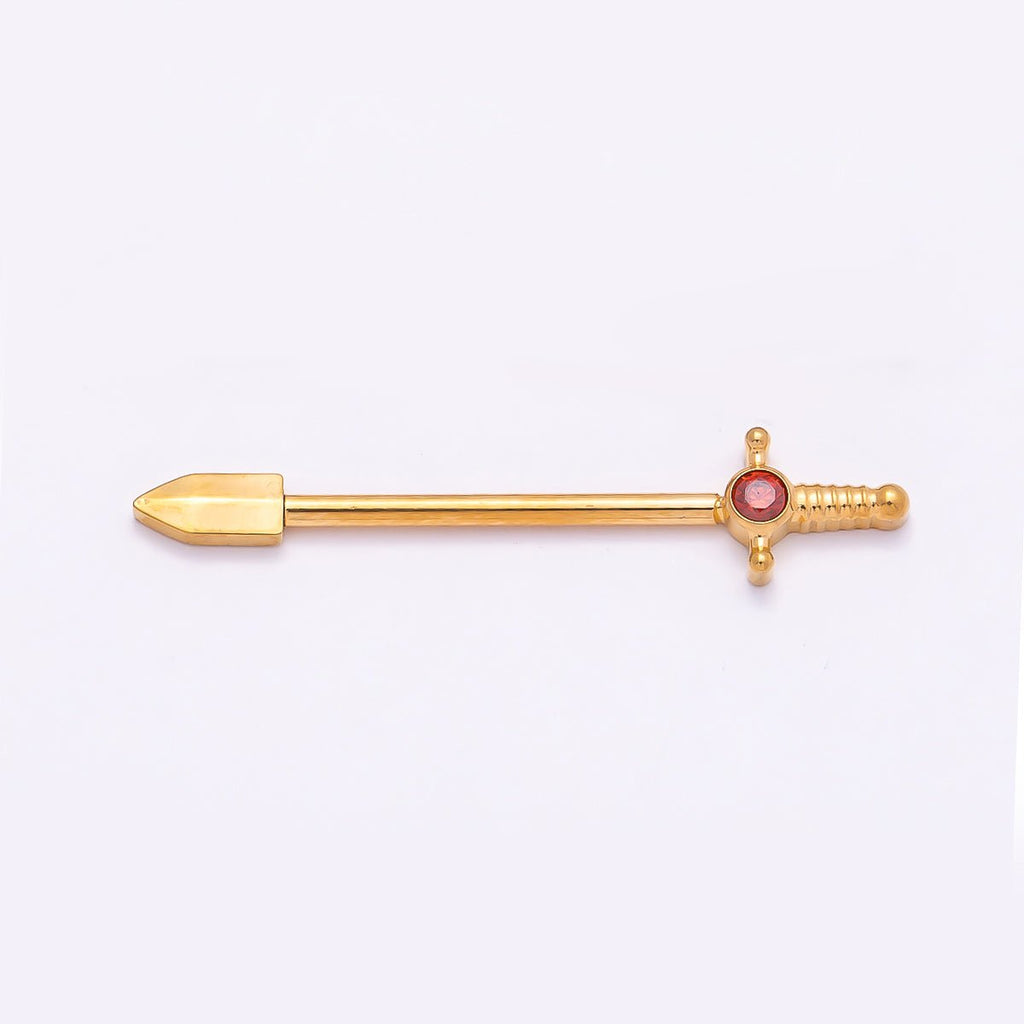 Titanium CZ Sword Nipple Barbell Piercing Body Jewelry in Gold & Silver | BJ-00106 BJ-00107