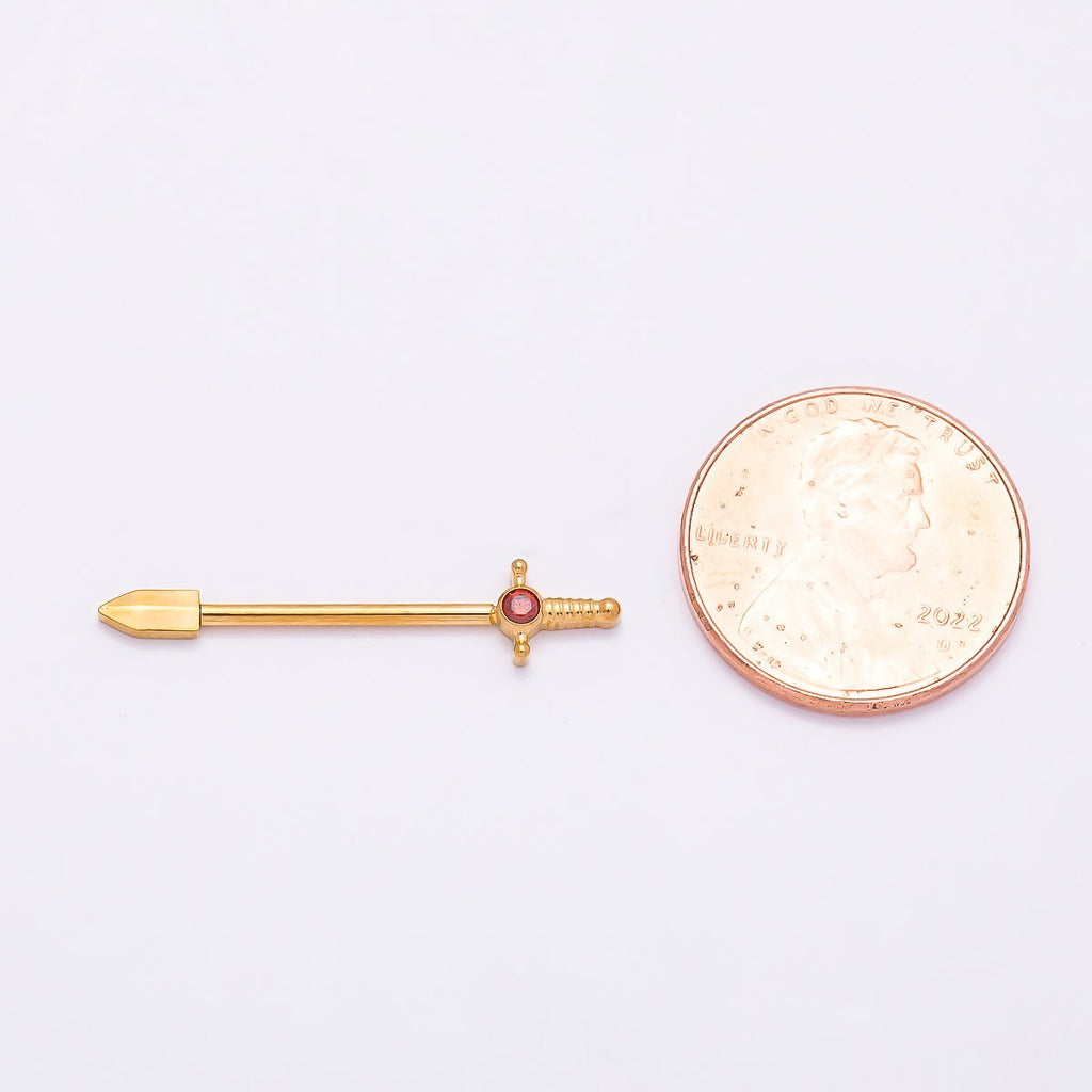 Titanium CZ Sword Nipple Barbell Piercing Body Jewelry in Gold & Silver | BJ-00106 BJ-00107